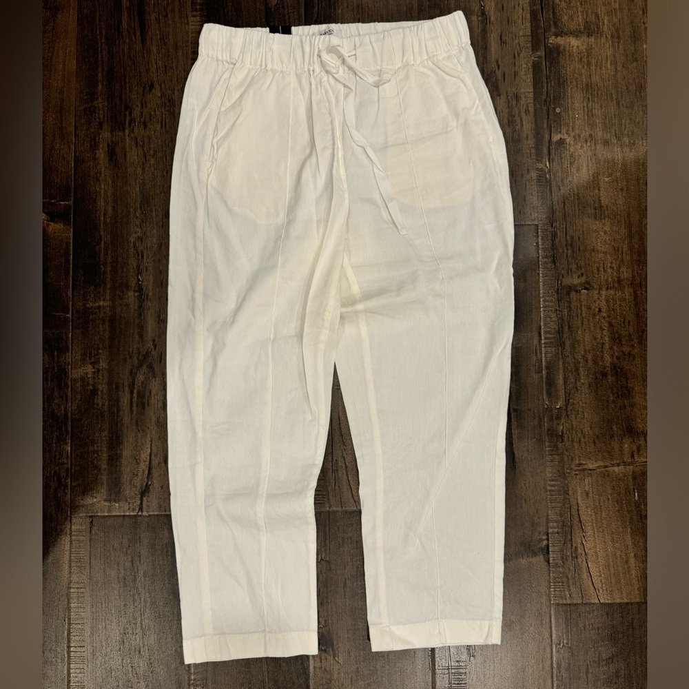 White linen blend pants